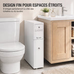 Meuble de salle de bain étroit, armoire de salle de bain sur pied avec 2 tiroirs et étagère ouverte, 16x48x58cm, blanc