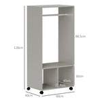 Armoire penderie étagère 2 niches penderie 4 roulettes pivotantes dim. 60L x 40l x 128H cm gris