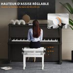 Banc de piano, banc de clavier réglable en hauteur en bois massif, siège rembourré, 64 x 35 x 45-55 cm, blanc