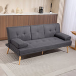 Canapé convertible 3 places, canapé-lit rembourré avec dossier réglable 3 niveaux, 2 coussins et 2 porte-gobelets intégrés, tissu de lin, pour salon, chambre d'amis, petit espace, gris foncé