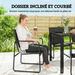 Ensemble de Salle à Manger d'Extérieur 7 Pièces pour 6 Personnes, Table en Verre et Chaises avec Accoudoirs Décoratifs, Maille Résistante aux Intempéries, Noir