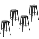 Lot de 4 tabourets de Bar Empilable Chaise de Bar Industriel avec Repose-Pied Hauteur d'Assise 76 cm, cadre en métal, style rétro, pour salle à manger, balcon, bistrot ou bar, Noir