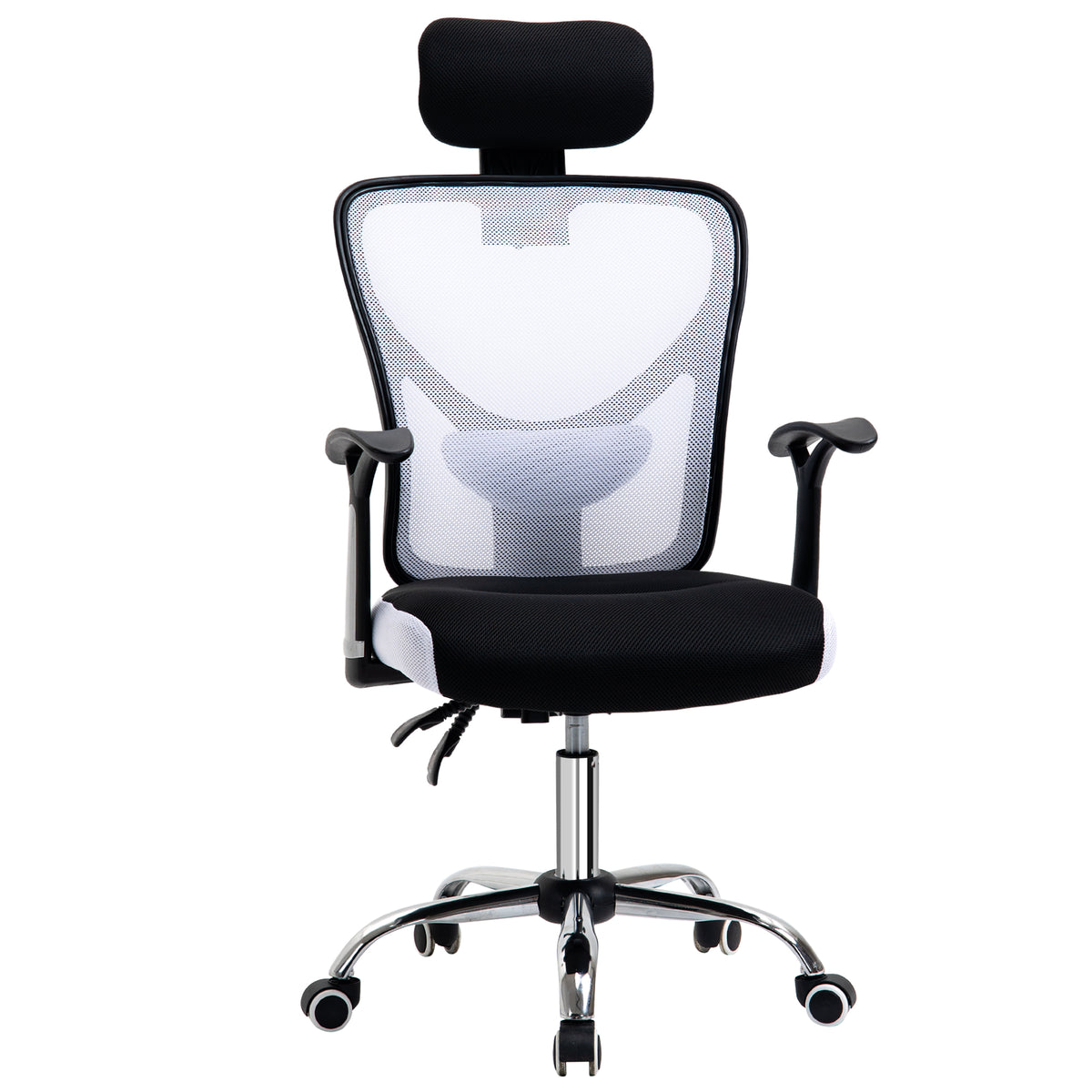 Fauteuil de bureau, chaise de bureau en maille avec hauteur réglable, dossier inclinable, 62x67x118cm, noir et blanc