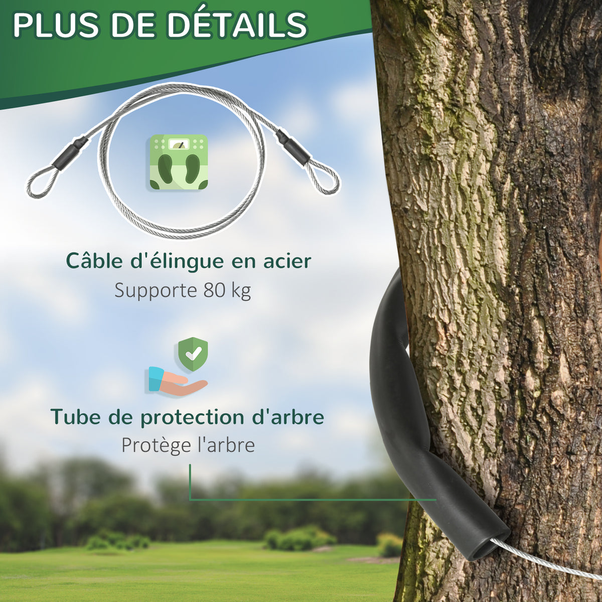 Kits de tyroliennes pour enfants 6-10 ans poignée antidérapante corde réglable dispositif de protection d'arbre