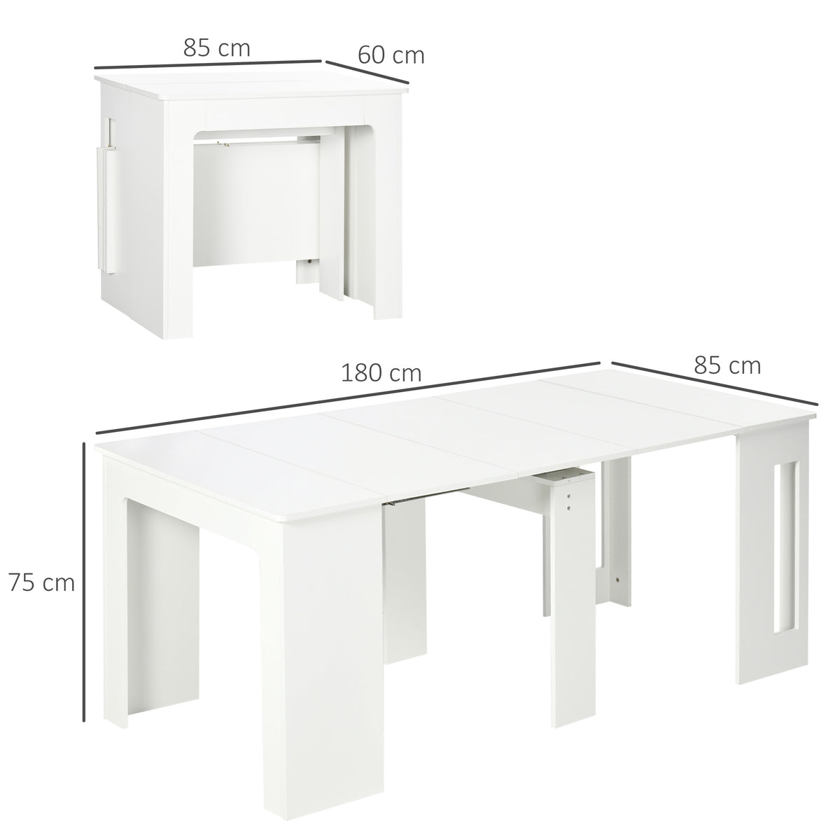Table à manger pliante, table pliante cuisine extensible jusqu'à 6 personnes, pour petits espaces, salle à manger, blanc-2