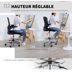 Chaise bureau ergonomique, chaise de dessin, support lombaire 4D, accoudoirs relevables, 60 x 60 x 108-132 cm, noir