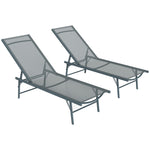 Lot de 2 bain de soleil chaise longue pliante textilène transat jardin extérieur inclinable 54 x 164 x 84 cm gris clair