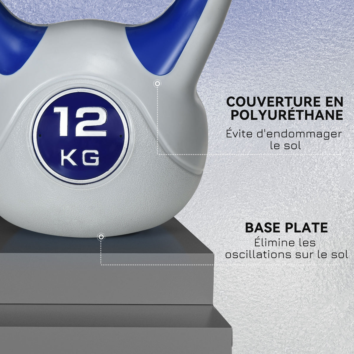 Kettlebell 12 kg, haltère avec poignée ergonomique, haltère à boule, musculation, entraînement, 24 x 17 x 28 cm, bleu