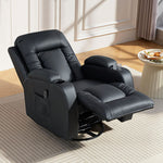 Sillón reclinable de masaje y calefacción, sillón de relax, respaldo ajustable, giratorio 360°, 82x99x103cm, negro