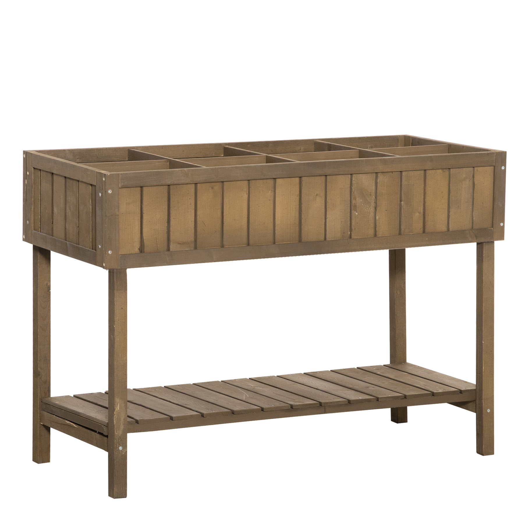 Jardinière sur Pieds carré Potager étagère dim. 110L x 46l x 76H cm 8 Compartiments Inserts d'irrigation Bois de Sapin