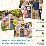 Cabane enfant extérieur en bois, maison enfant extérieure/intérieure avec porte, fenêtres, 3 bacs à fleurs, jaune