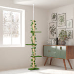 Arbre à chat poteau à griffer fixation plafond hauteur réglable 37 x 21 x 202- 242 cm 4 niveaux vert