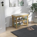 Banc à chaussures en bambou, étagère à chaussures à 3 niveaux, style scandinave, 60 x 29 x 49 cm, crème et bois naturel