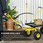 Chariot de transport jardin remorque à main charrette à bras 4 roues 94 x 48,5 x 100 cm charge max. 150 Kg métal jaune
