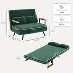 Canapé convertible 2 places 4 en 1, canapé-lit avec dossier réglable sur 5 niveaux, 2 coussins, 102 x 73 x 81 cm, vert