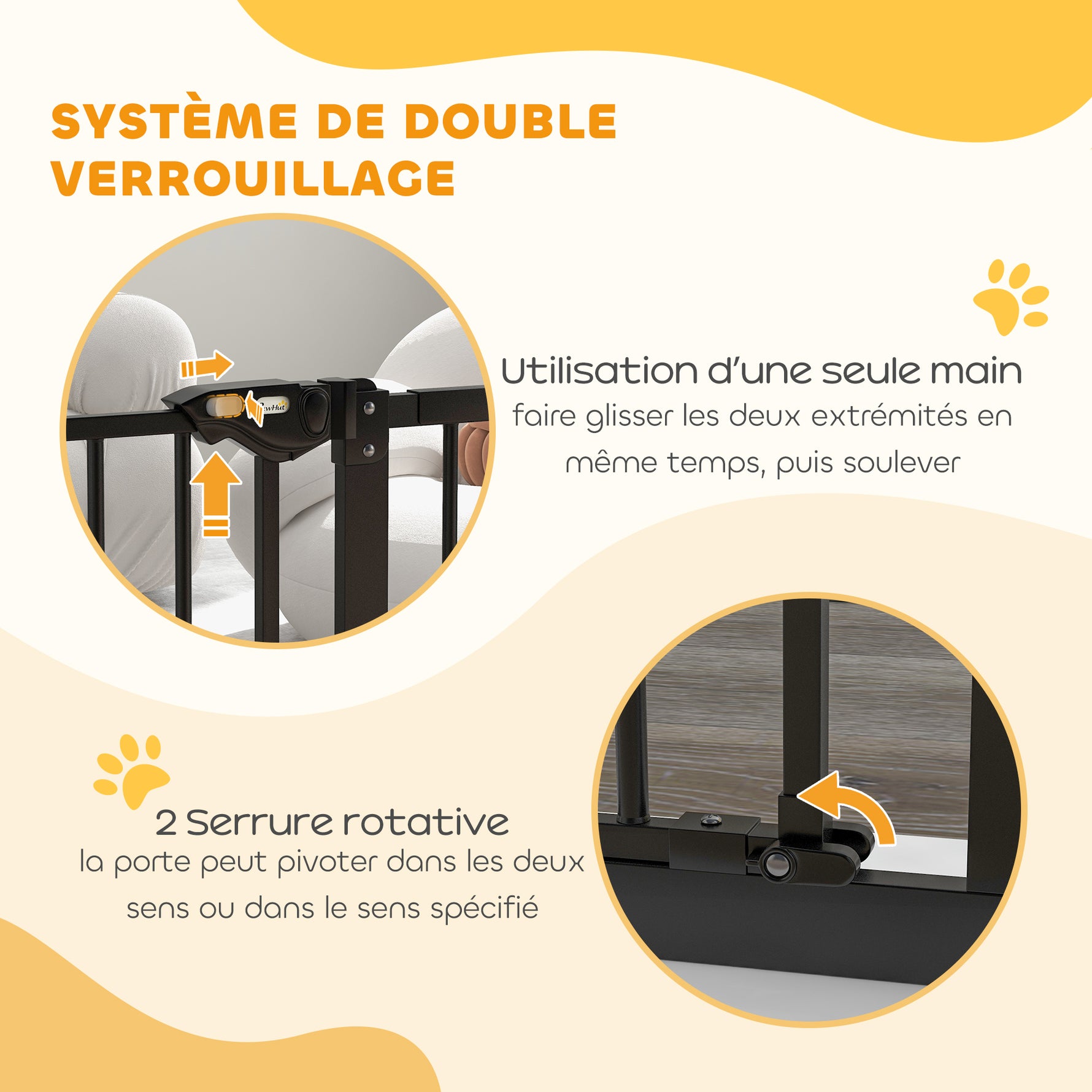 Barrière de sécurité animaux porte fermeture automatique système de double verrouillage sans perçage 1 extension noir