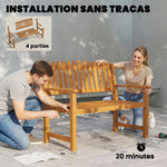 Banc de Jardin Banquette de Terrasse 2 Places Charge Max. 320kg Accoudoirs 112 x 64 x 92 cm Bois d'Acacia Naturel