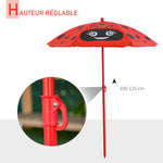 Ensemble Salon de Jardin Enfant 4 pcs Design Coccinelle - Table Ronde + 2 chaises Pliables + Parasol - métal époxy Oxford Rouge