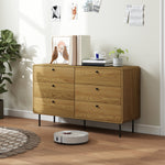 Commode 6 tiroirs meuble de rangement style moderne coins arrondis et pieds en acier 120 x 40 x 75cm effet bois de chêne