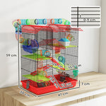 Cage pour hamster souris petit animaux rongeur avec tunnel mangeoire roue jouet 47 x 30 x 59 cm rouge