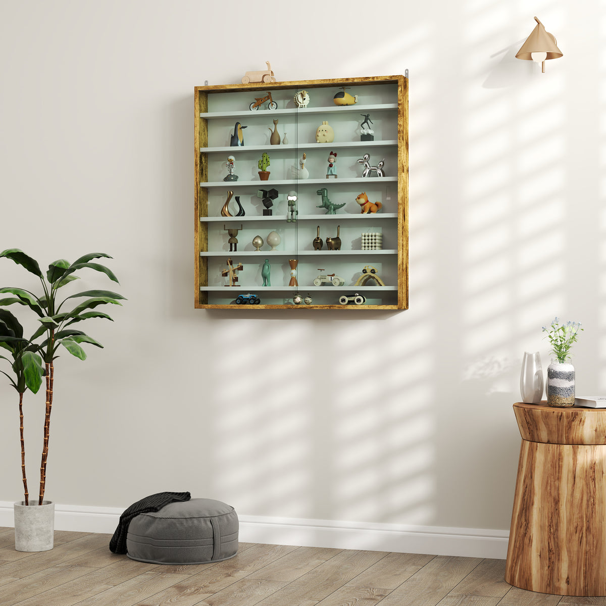 Vitrine pour collection vitrine murale 80 x 9,5 x 83 cm 6 étagères réglables en hauteur 2 portes coulissantes en verre