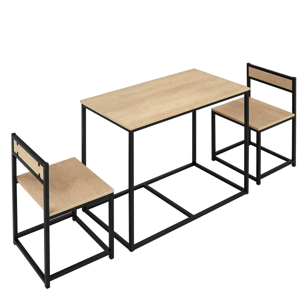 Ensemble Table et chaises de Salle à manger Set de 1 Table + 2 chaises encastrables pour Cuisine - métal Noir Aspect chêne Clair