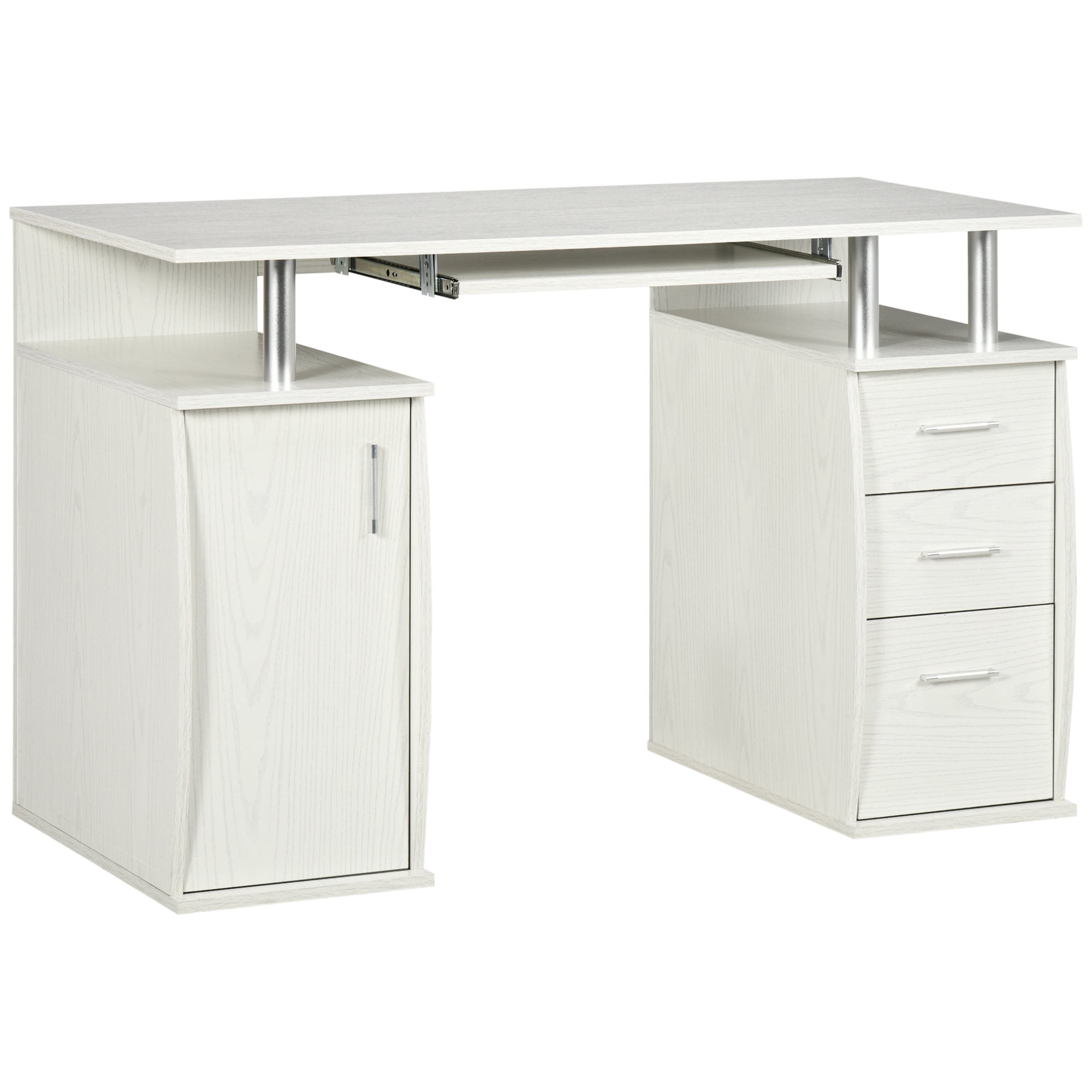 Bureau d'ordinateur, bureau informatique 120 x 55 cm avec plateau pour clavier, 3 tiroirs, pour chambre, domicile, blanc
