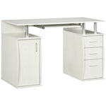 Bureau d'ordinateur, bureau informatique 120 x 55 cm avec plateau pour clavier, 3 tiroirs, pour chambre, domicile, blanc