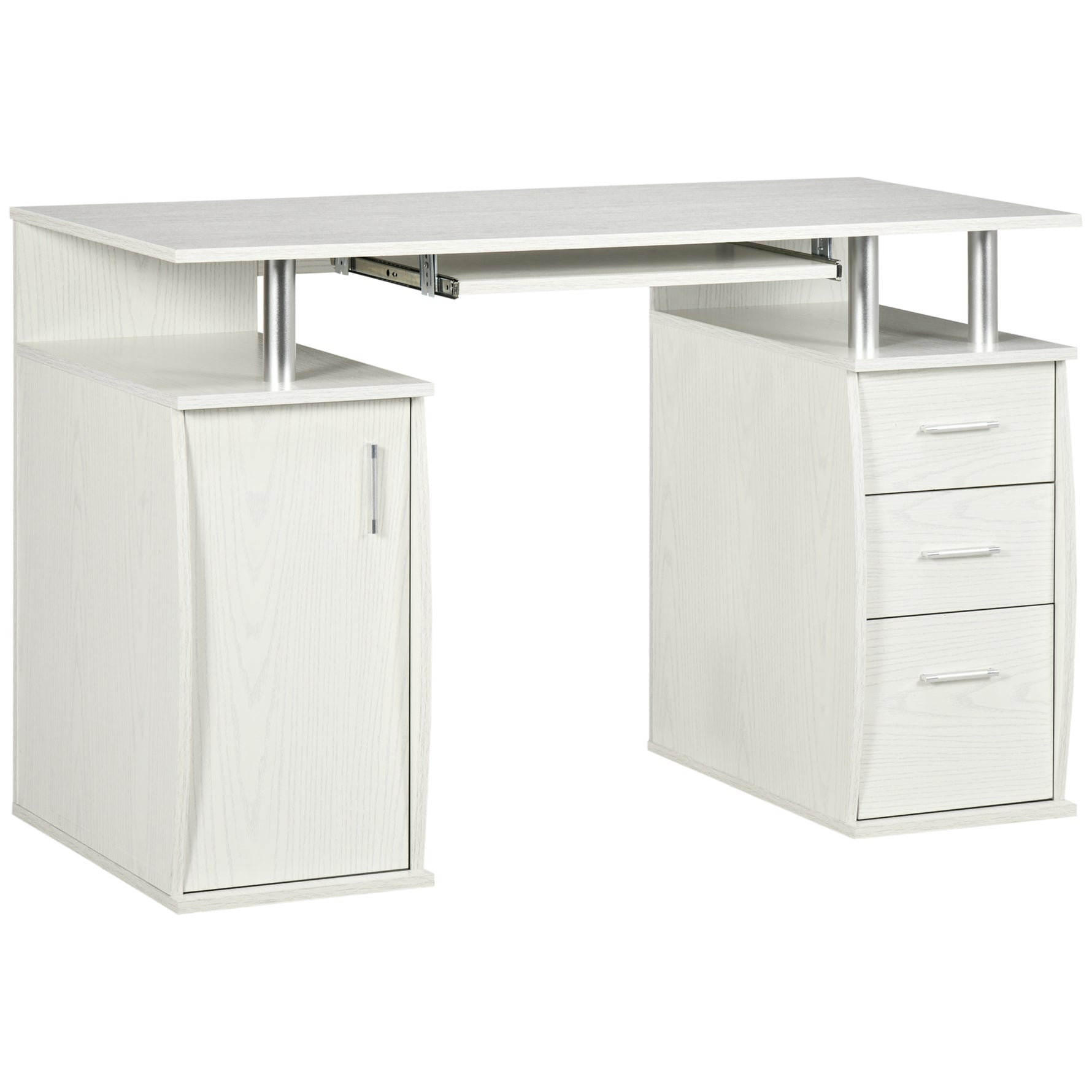 Bureau d'ordinateur, bureau informatique 120 x 55 cm avec plateau pour clavier, 3 tiroirs, pour chambre, domicile, blanc