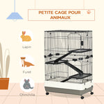 Cage pour petits animaux roulante 3 plates-formes démontables 3 rampes plateau inférieur amovible métal PP 81,2 x 52,7 x 114 cm noir