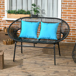 Banquette banc de jardin 2 places en métal et cordage en résine avec 2 coussins - dim. 132L x 72l x 83H cm - noir