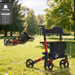 Déambulateur 4 Roues Pliable en Aluminium, Hauteur Réglable 6 Positions, Freins Doubles, Rangement, 64x67x92cm, Rouge