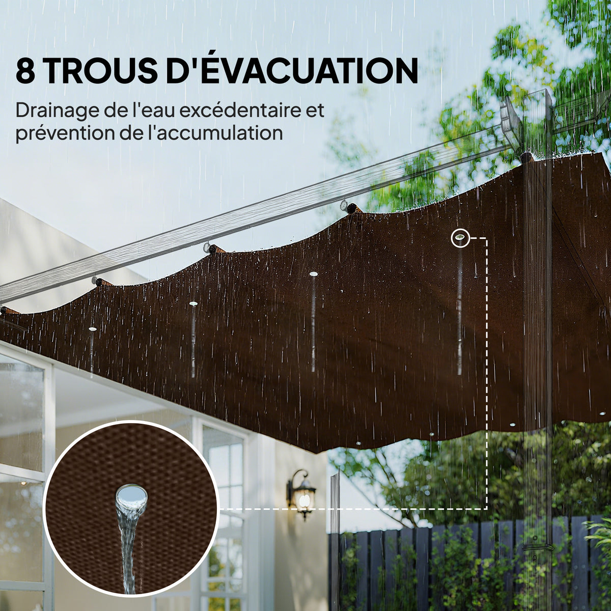 Replacement roof canopy for pergola, sun protection UV-resistant replacement fabric for 3 x 2 m pergola, coffee