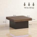 Mesa de centro cuadrada con iluminación LED de 16 colores, mesa de salón moderna, 90 x 90 x 45 cm, nogal