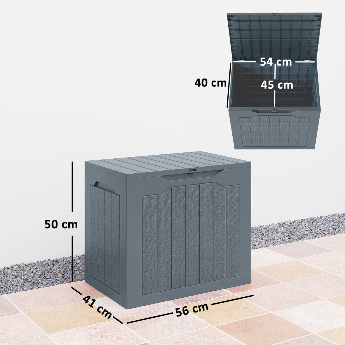 Coffre de Rangement Extérieur 97L avec Poignées Encastrées, Malle de Rangement Extérieur Étanche, 56x41x50cm, Gris Clair