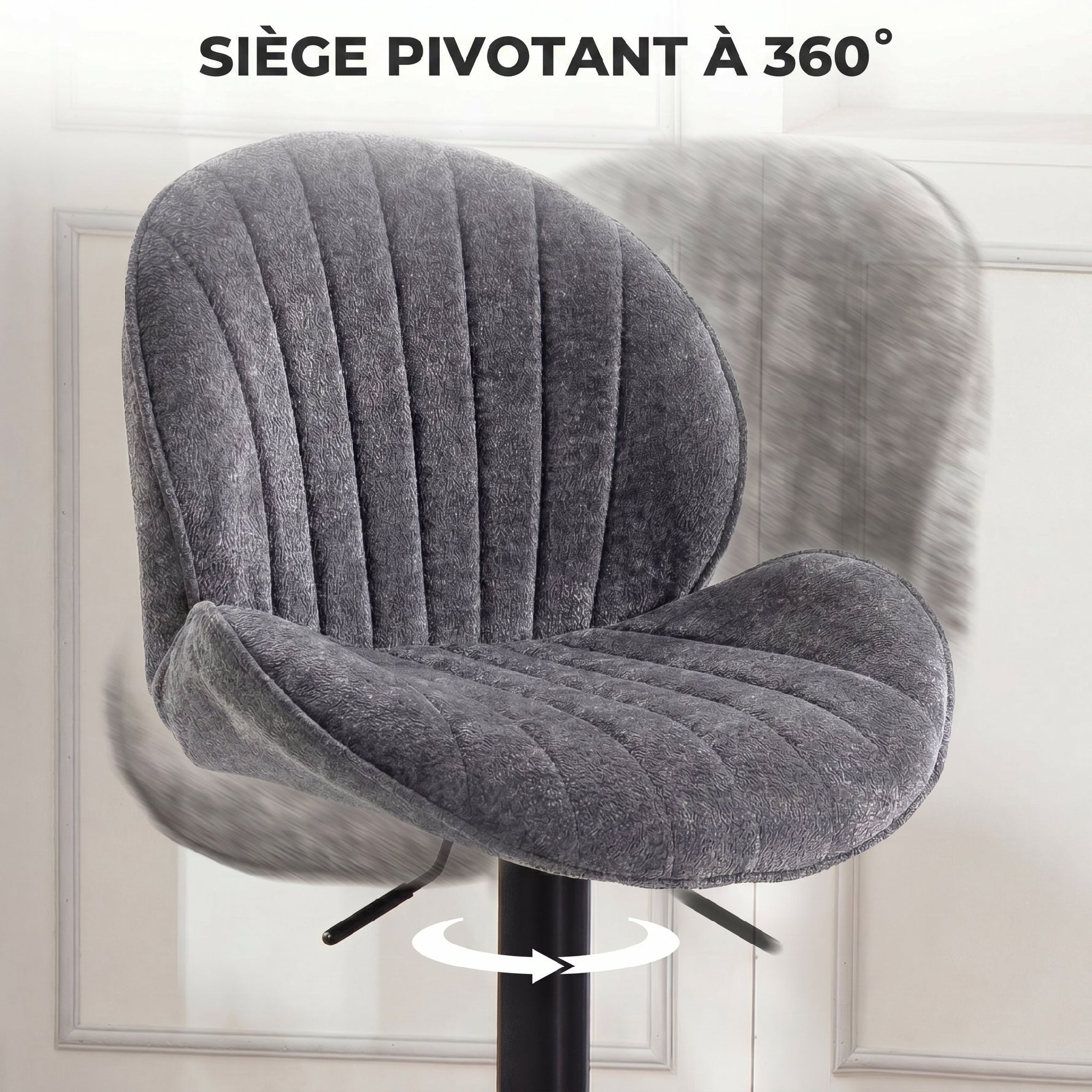 Lot de 2 Tabourets de Bar, Hauteur Réglable, Pivotant 360°, Siège Rembourré, Dossier et Repose-pieds, Gris