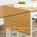 Ensemble table de bar pliable roulettes + 2 tabourets blanc et bois clair - 2 tiroirs et porte-torchons