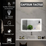 Miroir de salle de bain rectangulaire mural lumineux LED horizontal ou vertical, 100 x 60 cm