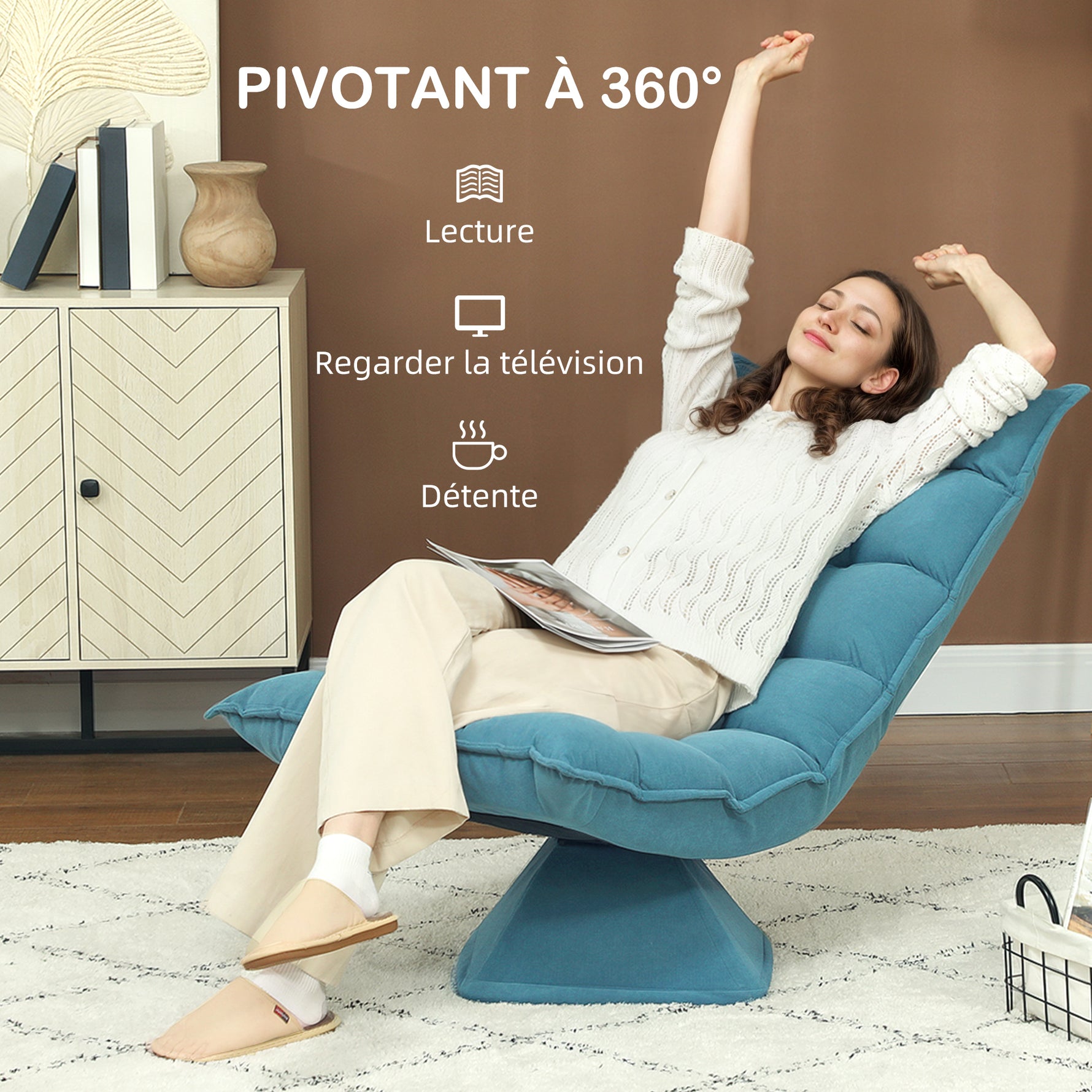 Fauteuil de sol paresseux fauteuil relax fauteuil salon design capitonné inclinaison dossier réglable pivotant 360°