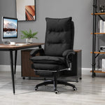 Fauteuil de bureau massant, chaise de bureau, chaise ergonomique avec hauteur réglable, dossier inclinable, repose-pied intégré et télécommande filaire, pivotant à 360°, toile de lin noir