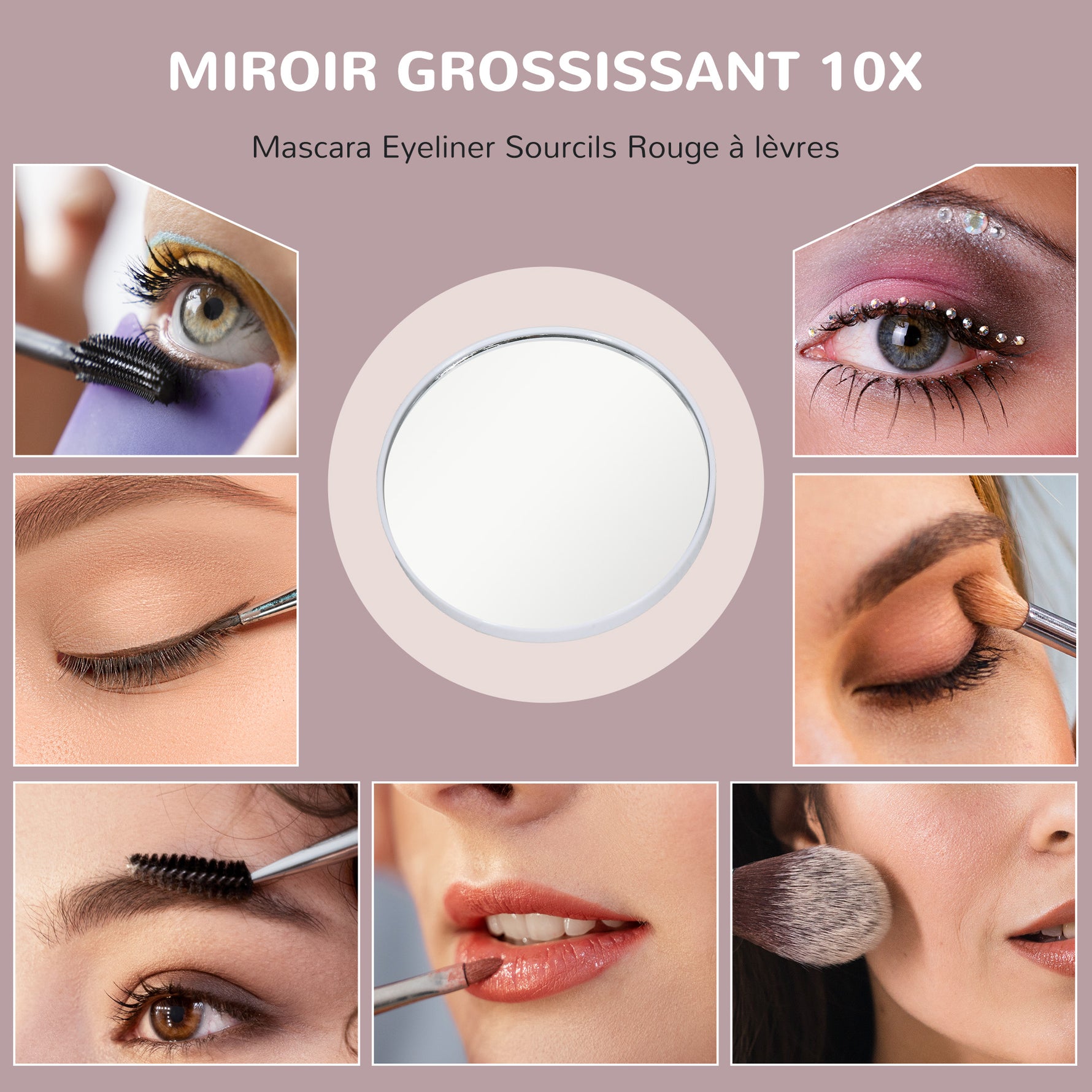 Miroir Lumineux LED intensité 3 modes d'éclairage, grossissement 10X,  port de charge USB, touche tactile - 80 x 62 cm