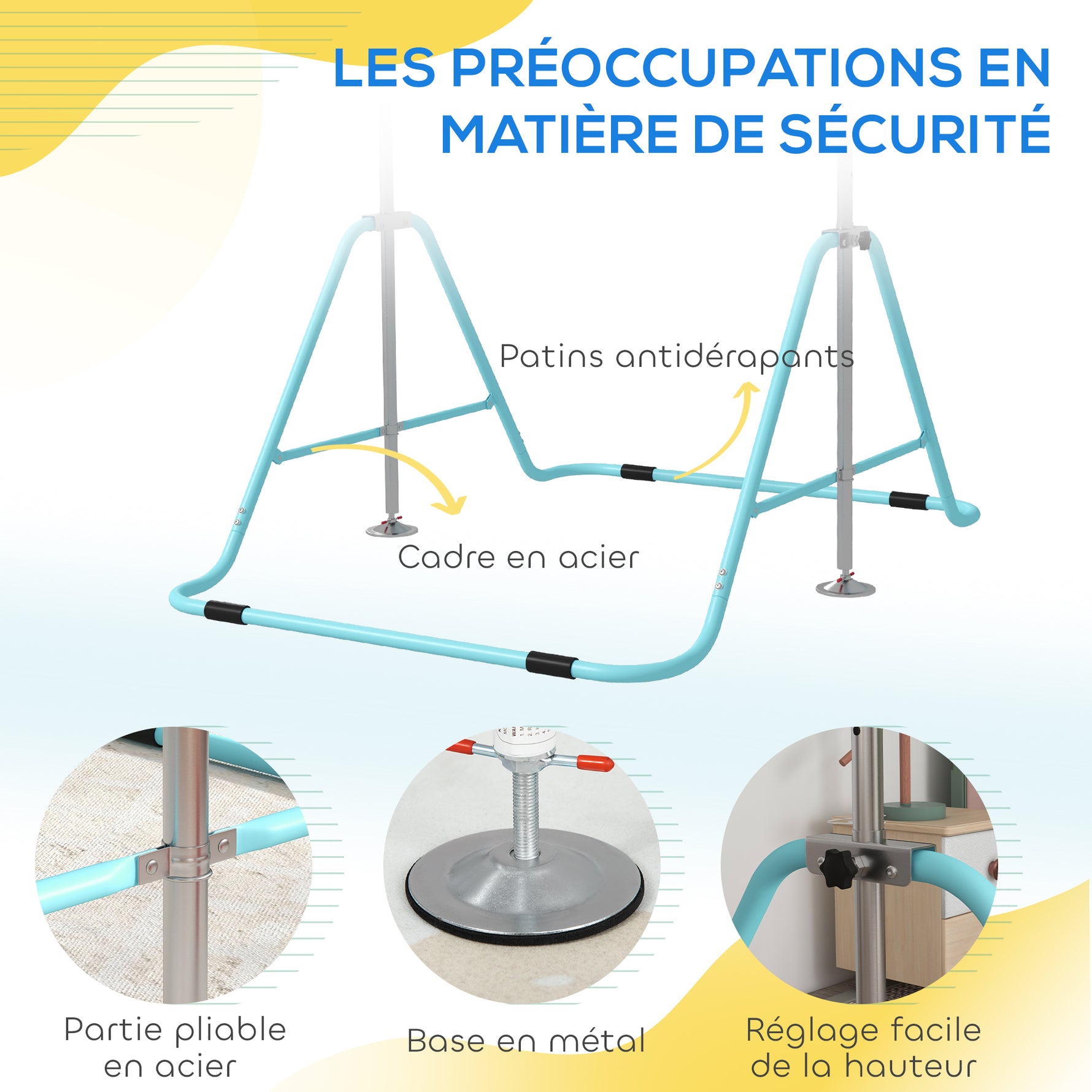 Barre fixe de gymnastique pour enfants pliante hauteur réglable de 88 à 128 cm vert