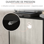 Buffet de cuisine meuble de rangement 2 placards avec étagères réglables, 121 x 37 x 75 cm, noir et aspect bois gris