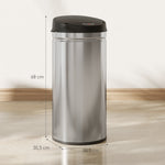 Poubelle cuisine automatique 42L acier inoxydable, poubelle à couvercle à fermeture en douceur, 30,5x30,5x68cm, argent