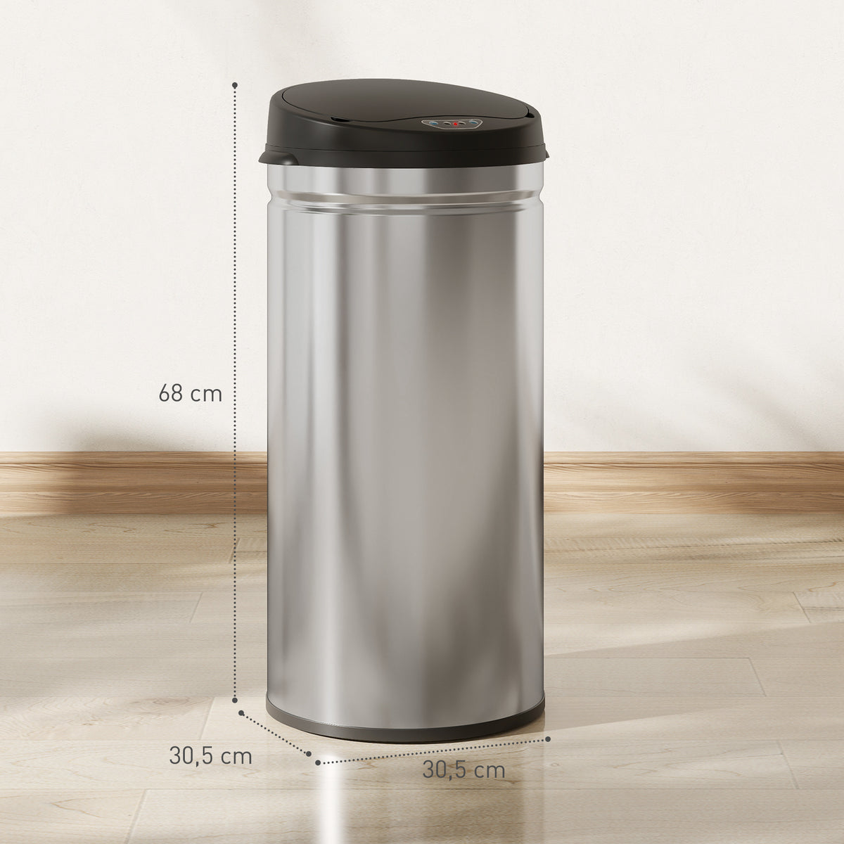 Poubelle cuisine automatique 42L acier inoxydable, poubelle à couvercle à fermeture en douceur, 30,5x30,5x68cm, argent