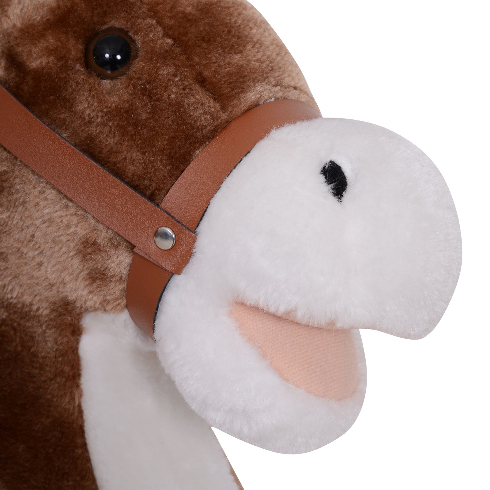 Cheval à Bascule Cheval de Cowboy Selle Grand Confort pour Enfants de 36+Mois Peluche Courte Douce Bois peuplier Charge 40 Kg Marron