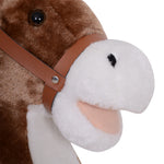 Cheval à Bascule Cheval de Cowboy Selle Grand Confort pour Enfants de 36+Mois Peluche Courte Douce Bois peuplier Charge 40 Kg Marron