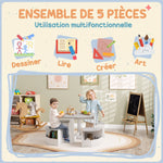 Table Enfant avec 4 Chaises 5 Pièces avec Rangement, Cadeau pour Fille Garçon 3-8 Ans, Ø 78 x 49 cm, Gris