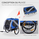 Remorque vélo pour chien animaux 8 réflecteurs drapeau barre attelage inclus 130 x 73 x 90 cm blanc et bleu