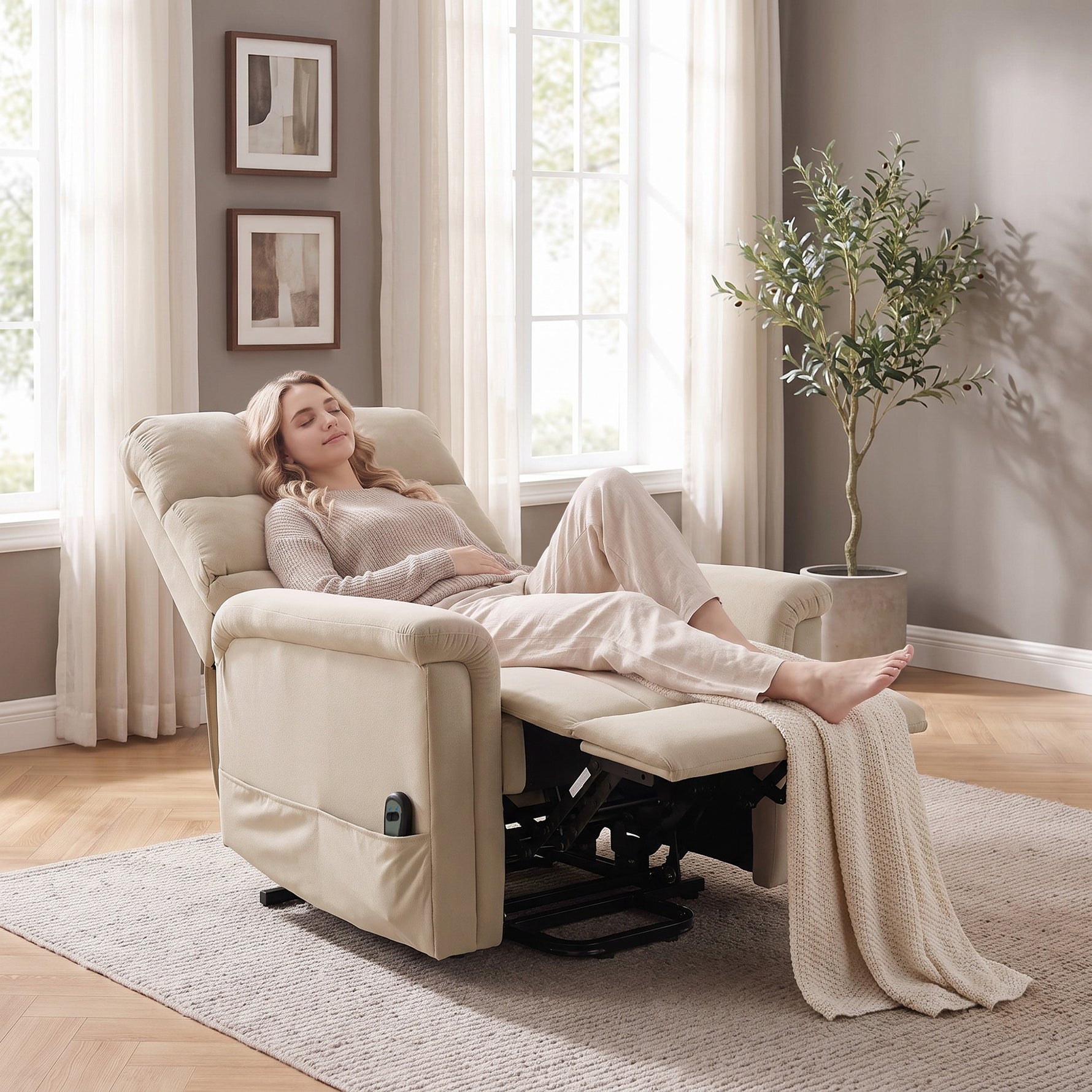 Fauteuil Releveur Électrique, Fauteuil Relax Électrique en Velours avec Dossier Inclinable, Télécommande, Marron